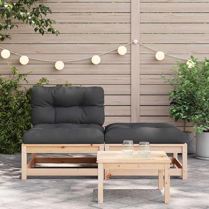 Rustic Garden Armless Sofa Solid Pine Wood Outdoor Seating with Weather-Resistant Cushions for Patio Balcony Backyard Comfortable Two-Person Bench