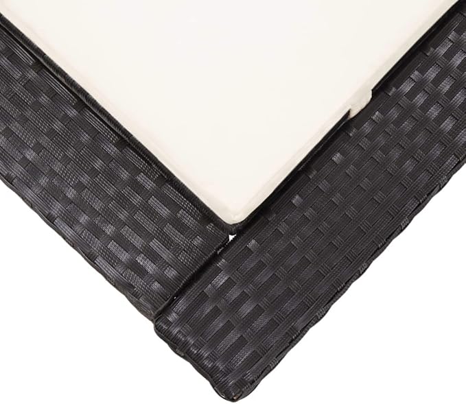 Outdoor Sunbed with Adjustable Backrest, Black PE Rattan Sun Lounger and Cream White Cushion for Patio, Poolside, Garden, Durable Weather-Resistant Chaise Lounge for Relaxing