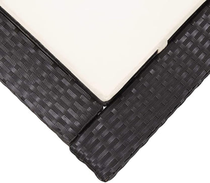Outdoor Sunbed with Adjustable Backrest, Black PE Rattan Sun Lounger and Cream White Cushion for Patio, Poolside, Garden, Durable Weather-Resistant Chaise Lounge for Relaxing