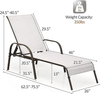 Tangkula Lounge Chair Outdoor, Patio Chaise Lounge with Adjustable Backrest, Reclining Pool Lounge Chair for Outside with Heavy Duty Steel Frame, Suitable for Beach, Yard, Balcony, Poolside