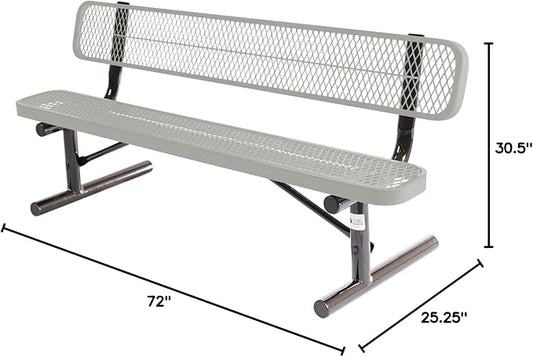 COATEDOUTDOORFURNITURE Heavy-Duty Portable Outdoor Bench Thermoplastic Coated, Expanded Metal, Commercial-Grade Seating, Made in America (Portable with Back, 6 Ft, Textured Grey)
