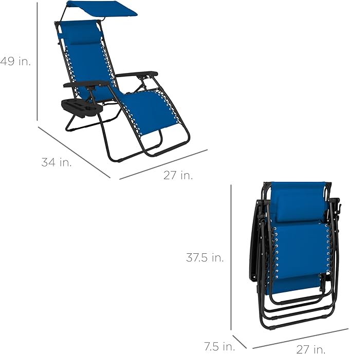 Best Choice Products Folding Zero Gravity Outdoor Recliner Patio Lounge Chair w/Adjustable Canopy Shade, Headrest - Photo 2