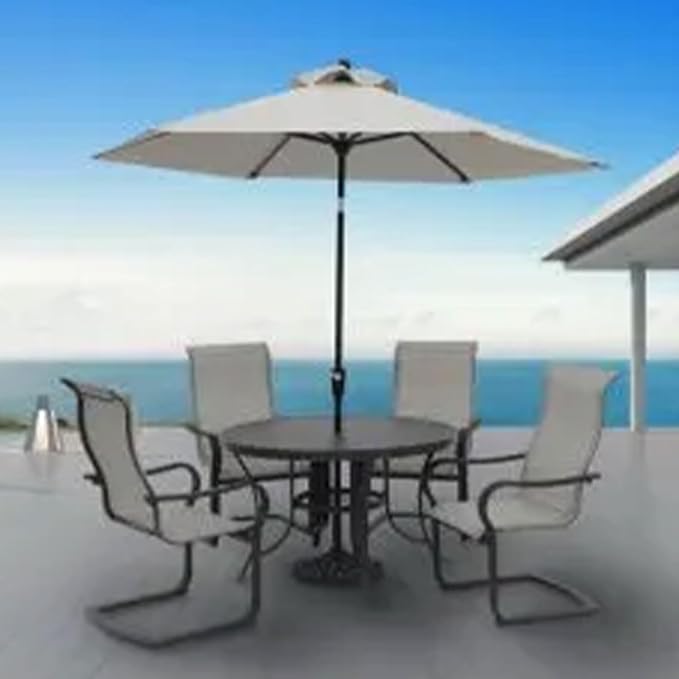 Four Seasons Courtyard Palermo Aluminum Slat Top Dining Table with Umbrella Hole and C Spring for Kitchen and Dining Room Tables, Gray