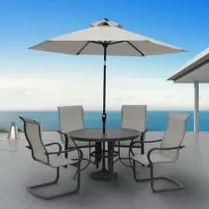Four Seasons Courtyard Palermo Aluminum Slat Top Dining Table with Umbrella Hole and C Spring for Kitchen and Dining Room Tables, Gray