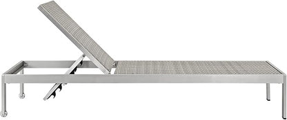 Modway Shore Aluminum Wicker Rattan Outdoor Patio Two Poolside Chaise Lounge Chairs in Silver Gray