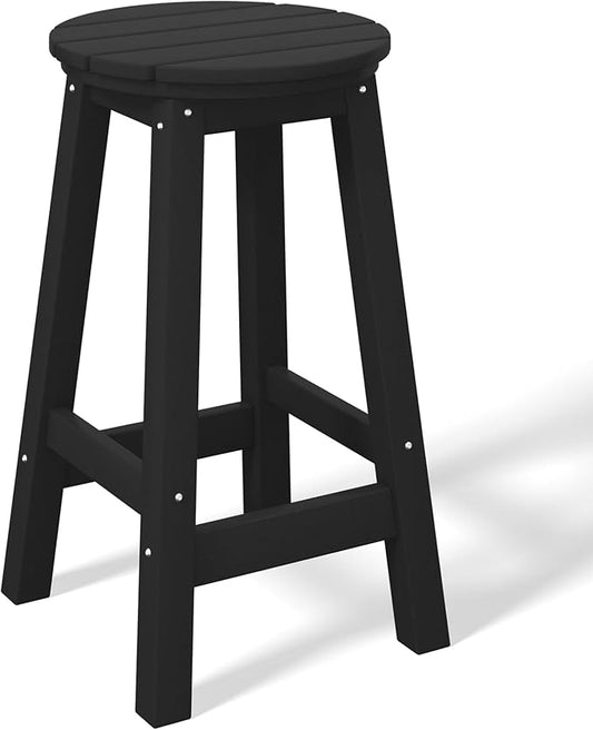 Costaelm 24" Height Outdoor Bar Stools, All-Weather Bar Stools, Adirondack Poly Patio Round Bar Stool for Patio, Deck, Kitchen Counter and Garden, Black