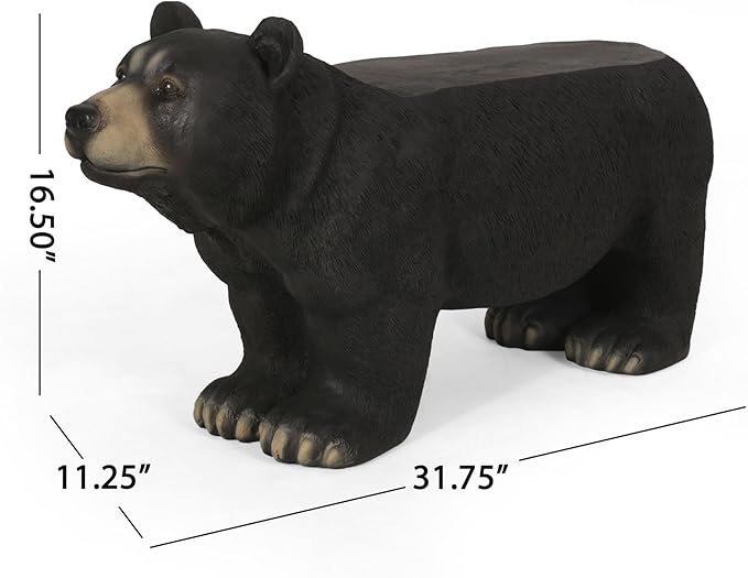 31” Black Bears Bench, Bear Statue for Garden, Front Porch, Patio, Park, Outside, Indoor, MGO, Rustic, No Assembly (Bear)