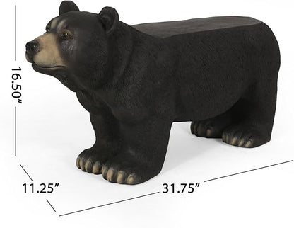 31” Black Bears Bench, Bear Statue for Garden, Front Porch, Patio, Park, Outside, Indoor, MGO, Rustic, No Assembly (Bear)