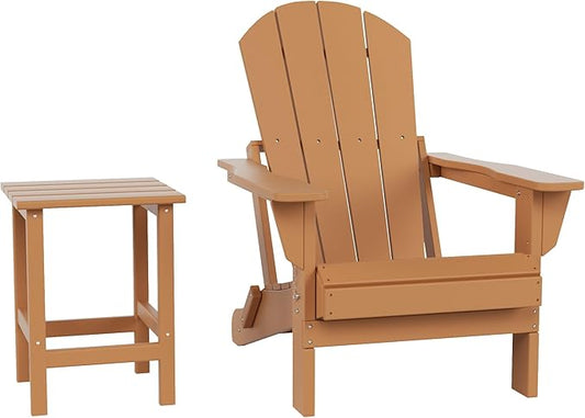 Costaelm Outdoor Table and Chairs, Small Patio Set Outdoor Seating, All Weather Porch Furniture Set Lounge Chairs for Outside Firepit Garden Lawn, Teak