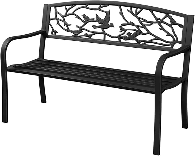 Patio Outdoor Park Loveseat Bench for Garden Porch Deck Made Cast Iron Anti-Rust Aluminum Metal, 2-3 Seater Aluminium Steel (Bird Pattern 50")