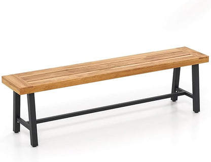 HAPPYGRILL Outdoor Acacia Wood Bench, 63"/160 CM Long Patio Garden Bench Seats up to 3 Persons, Porch Dining Bench for Outdoors Garden, Porch, Yard, 800 LBS/360 KG Weight Capacity