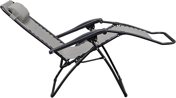 Caravan Sports Zero Gravity Outdoor Portable Folding Camping Lawn Deck Patio Pool Recliner Lounge Chair for Adults, Adjustable Headrest, Gray