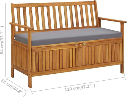 Garden Bench Deck Bench Patio Storage Bench 47.2" Solid Acacia Wood