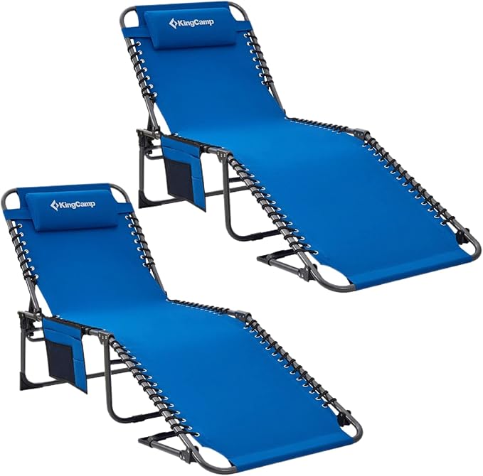 KingCamp Chaise Lounge Chairs Outdoor Foldable Patio Sun Chair for Outside Camping Sunbathing Beach Lawn Pool Garden Yard Folding Lightweight Heavy Duty Portable Adjustable Lounge with Pillow