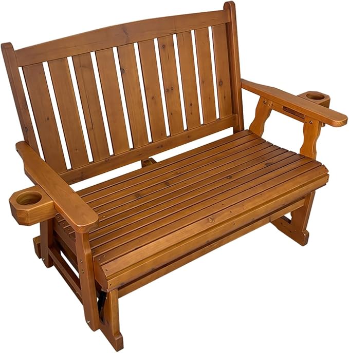 Fortune Candy Wooden Patio Glider, with Cup Holders, High Back and Deep Contoured Seat, Solid Fir Wood - Photo 7