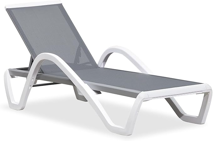 PURPLE LEAF Patio Chaise Lounge Chair with Armrests Outside Aluminum Plastic Stackable Tanning Chairs for Pool Sunbathing Beach Deck Outdoor Lounger, Light Grey