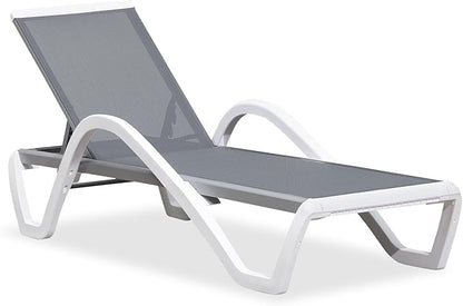 PURPLE LEAF Patio Chaise Lounge Chair with Armrests Outside Aluminum Plastic Stackable Tanning Chairs for Pool Sunbathing Beach Deck Outdoor Lounger, Light Grey