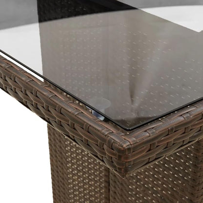 vidaXL Patio Table with Glass top Brown Poly Rattan