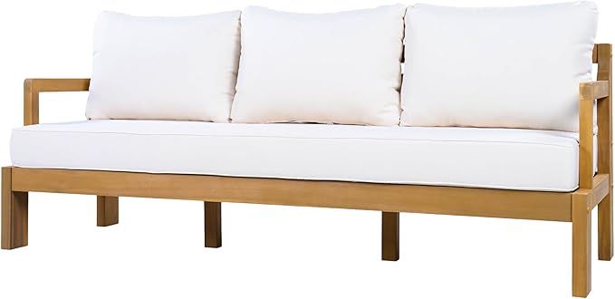 Patio Furniture 3-seat Sofa Acacia Wood Outdoor Furniture Outdoor Couch Deep Seat and Backrest Cover Thick Cushions - Photo 5