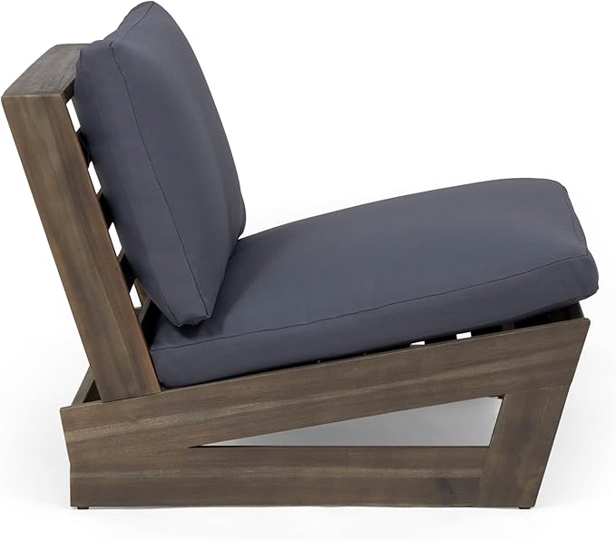 Sherwood Outdoor Club Chair with Cushions - Acacia Wood - Gray/Dark Gray - Photo 8