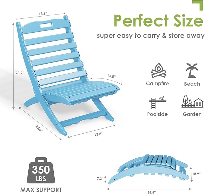 GREENVINES Folding-Xavier-Chair | Wave | Portable Adirondack-Chairs | HDPE Plastic | All Weather Fire-Pit Chair | Arctic - Photo 2