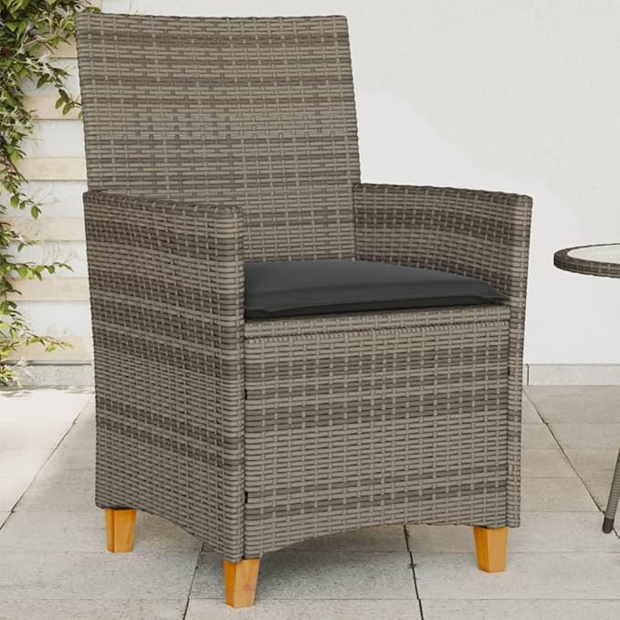 Patio Chairs with Cushions 2 pcs Gray Poly Rattan&Solid Wood, Suitable for patios, Gardens, Balconies - Photo 1