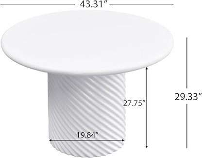Christopher Knight Home Modern Roski 43" Round Outdoor Dining Table, Modern Patio Dining Table for 4, Lightweight Concrete Patio Coffee Table, MGO Garden Dining Table with Ribbed Base, White