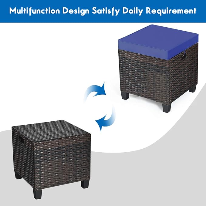 Tangkula 2 Pieces Outdoor Patio Ottoman, All Weather Rattan Wicker Ottoman Seat, Patio Rattan Furniture - Photo 8
