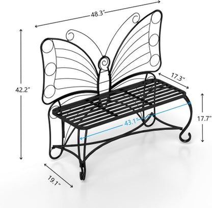 Outdoor Bench Terrace Seat, Butterfly Shape Metal Garden Bench, Park Bench Outdoor Seat, Multifunctional Chair, Suitable for Garden, Courtyard, Park, Entrance