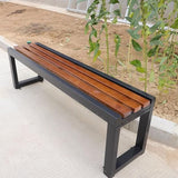 LITFAD Outdoor Bench Modern Simple Style Park Bench with Corrosion Resistant Metal Frame Multicolor Wooden Seating - Photo 1