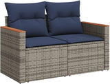 2-Seater Patio Sofa with Cushions, Gray Poly Rattan Outdoor Loveseat - Photo 3