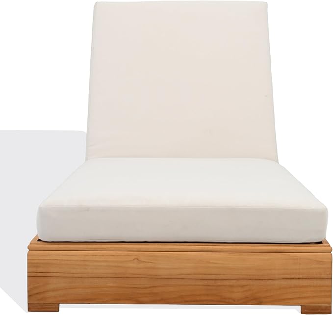 SAFAVIEH Couture Outdoor Patio Furniture Collection - Montford Brazilian Teak Chaise Lounge with Beige Cushions - Photo 1