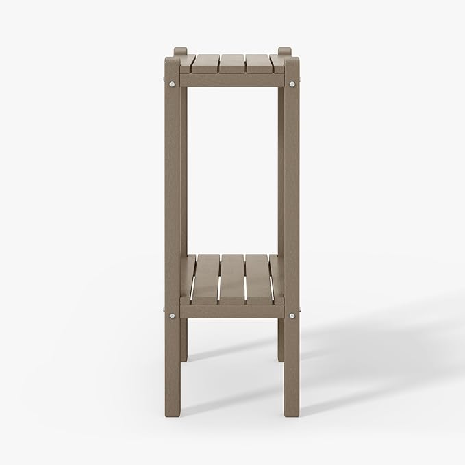 WestinTrends Malibu 36" Outdoor Adirondack HDPE 2-Tier Patio Side Table, Weathered Wood - Photo 7