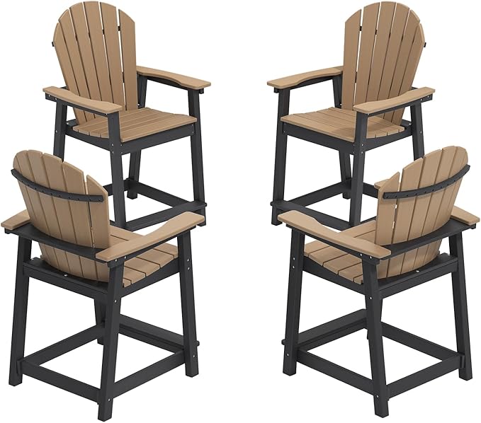 OTSUN Tall Modern Adirondack Chairs Set of 4, All Weather HDPE Bar Height Adirondack Stools Widened Durable Design for Porch Patio Yard Lawn Fire Pit Bistro Basement Indoors & Outdoors