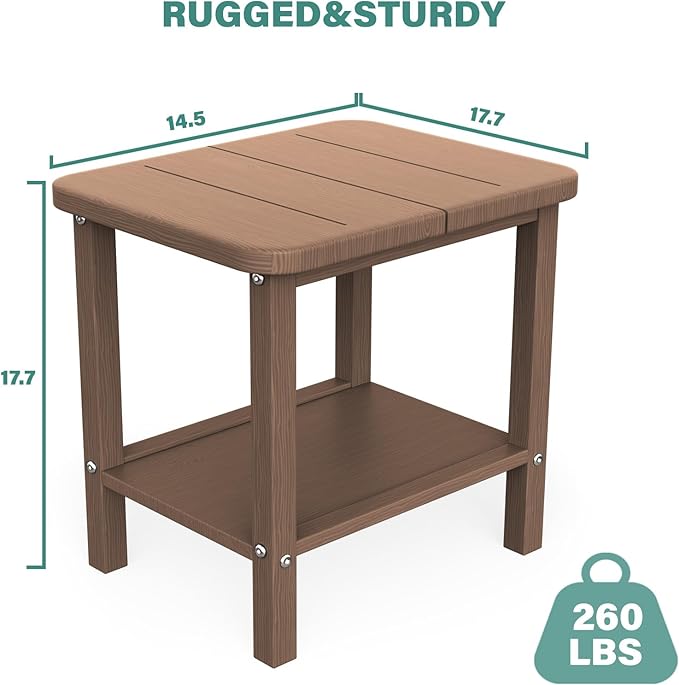 Double Patio Side Table, Outdoor HDPE Adirondack End Table for Patio, Backyard, Garden, Pool, Lawn,Brown