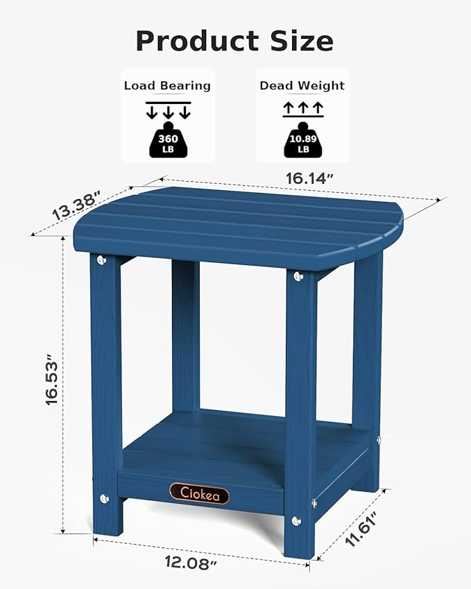 Ciokea Folding Adirondack Chair 2 Pack+ Adirondack Outdoor Side Table 1 Pack (Royal Blue)