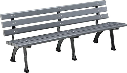 Global Industrial 6'L Outdoor Park Bench with Backrest, Recylced Plastic Slats, Wrought Iron Frame, 1985 lbs Capacity, Gray, Surface Mount, Easy Assembly