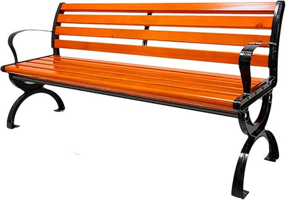 Outdoor Patio Garden Bench Park Bench, Metal Steel Frame and Anticorrosive Solid Wood Seat, Weather-Resistant Leisure Porch Chair, The Load Capacity is 880 Pounds