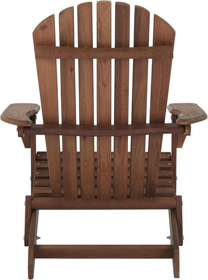 Wooden Folding Adirondack Chair Set of 2, Wood Lounge Patio Chair for Garden Outdoor, Solid Cedar Wood Lounge Patio Chair for Garden, Lawn, Backyard, Brown