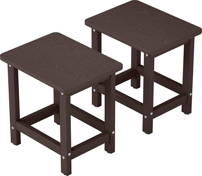 Set of 2 HDPE Outdoor Side Table, Weatherproof Small Outdoor Table for Adirondack, 16.6-Inch Patio Square End Tables for Garden, Backyard, Porch, Deck, Balcony, Poolside (Coffee)