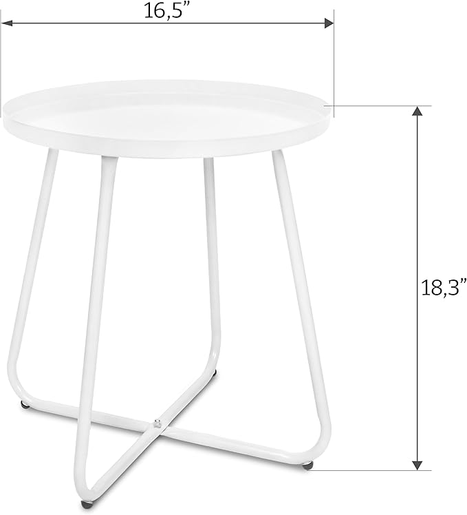 CODIN Set of 2 Outdoor Side Table Outdoor, Metal Side Table Small Round Side Table Weather Resistant End Table Patio Table for Garden Porch Balcony Yard Lawn (2, White)