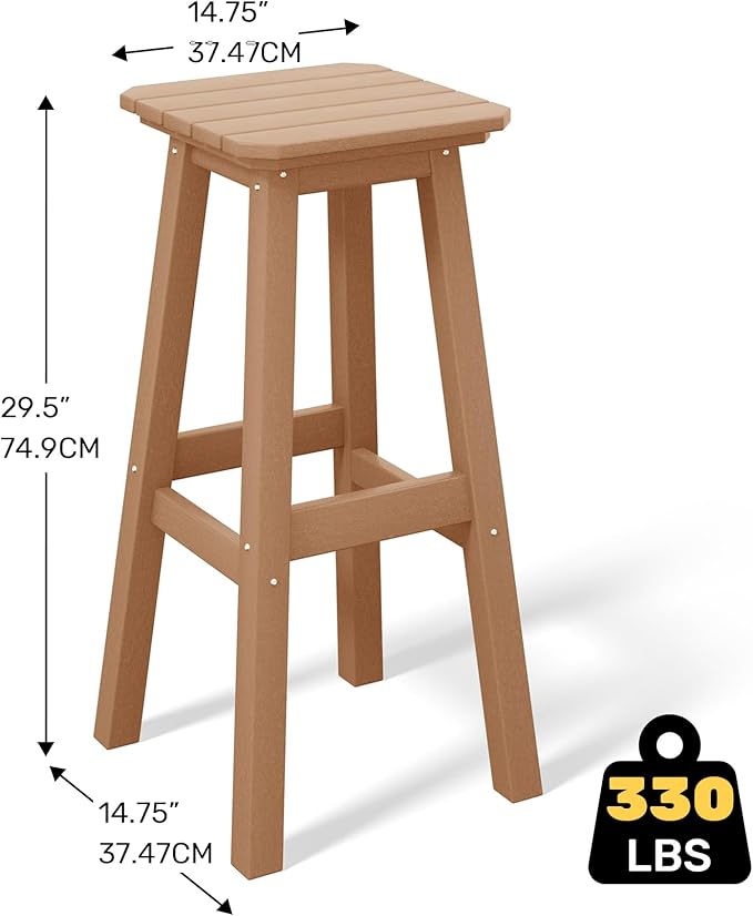 Costaelm 29" Height Outdoor Bar Stools, All-Weather Bar Stools, Adirondack Poly Patio Square Bar Stool for Patio, Deck, Kitchen Counter and Garden, Teak