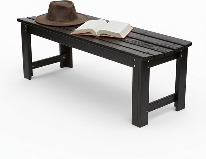 Shine Company Outdoor Wooden Backless Patio Garden Bench, 4 Ft, Black