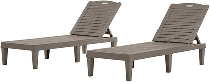 Outdoor Chaise Lounge Chair Set of 2 with 5 Position Adjustable Backrest, Water-Resistant Tanning Chair Recliner, Resin Pool Lounge Chairs for Patio, Poolside or Beach (Light Brown)