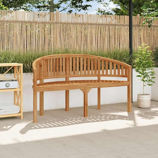 vidaXL Teak Wood Banana Bench - Stylish 3-Seater Patio Garden Furniture with Durable Weather Resistance, Comfortable Seating Design & Customizable Finish