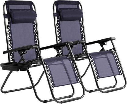 Dkeli Zero Gravity Chair Patio Chair Lounge Chair Chaise 2 Pack Outdoor Folding Adjustable Recliner Chair with Cup Holder Tray and Pillows for Patio, Pool, Beach, Lawn, Deck, Yard Blue