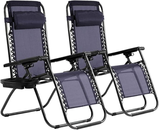 Dkeli Zero Gravity Chair Patio Chair Lounge Chair Chaise 2 Pack Outdoor Folding Adjustable Recliner Chair with Cup Holder Tray and Pillows for Patio, Pool, Beach, Lawn, Deck, Yard Blue