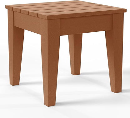 Costaelm Outdoor Patio Table and Chairs Set of 2, 2-Piece HDPE Garden Chair with Square Adirondack Side Table Set, Porch Chairs Coffee Table for Outside Porch Backyard, Teak