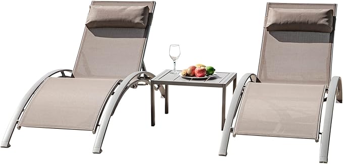 Domi Outdoor Chaise Lounge Set of 3 Patio Recliner Chairs with Adjustable Backrest and Removable Pillow for - Photo 8