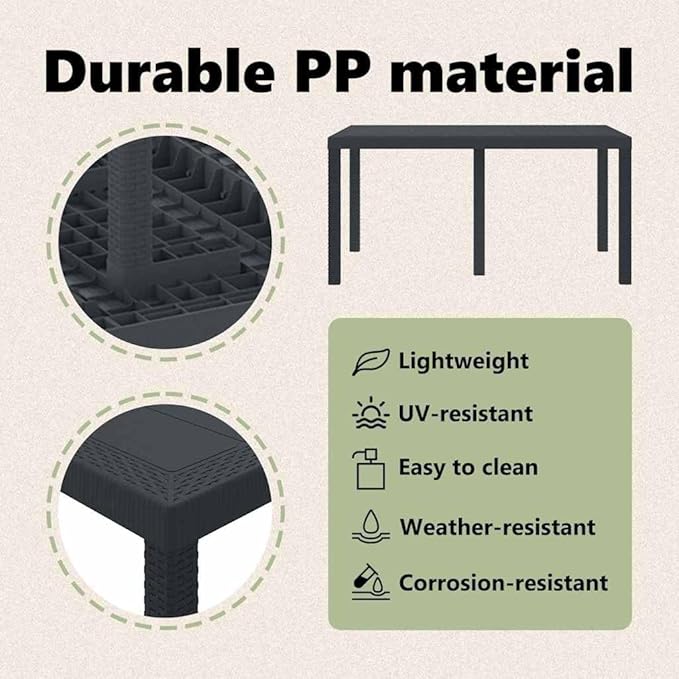 vidaXL Garden Table Anthracite 59.06 x 39.37 x 28.74 in Poly Rattan, Modern Garden Table, Rectangular, Durable Poly Rattan Dining Furniture for Outdoor Patio, Weather-Resistant Seating Area